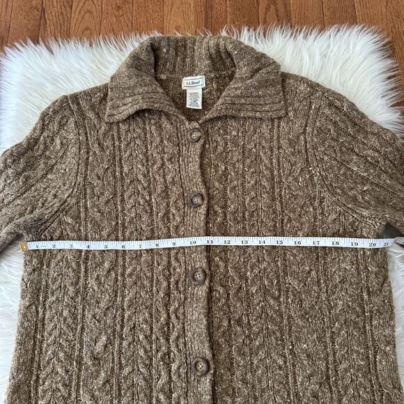 LL Bean Vintage Wool Sweater Women’s Large Cableknit Fisherman Chunky Cardigan - Picture 3 of 6